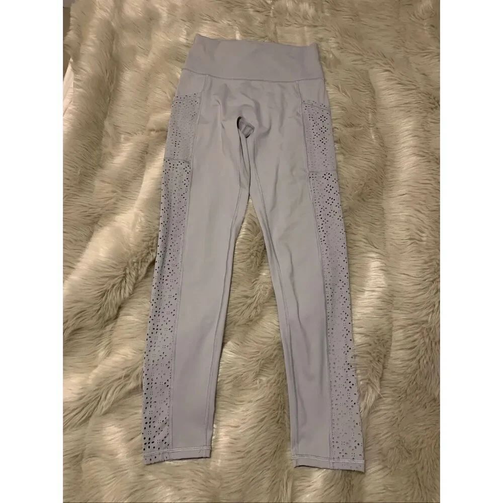 Aerie Chill Play Move Leggings Grey Laser Cut Side Pockets Athleisure Size L